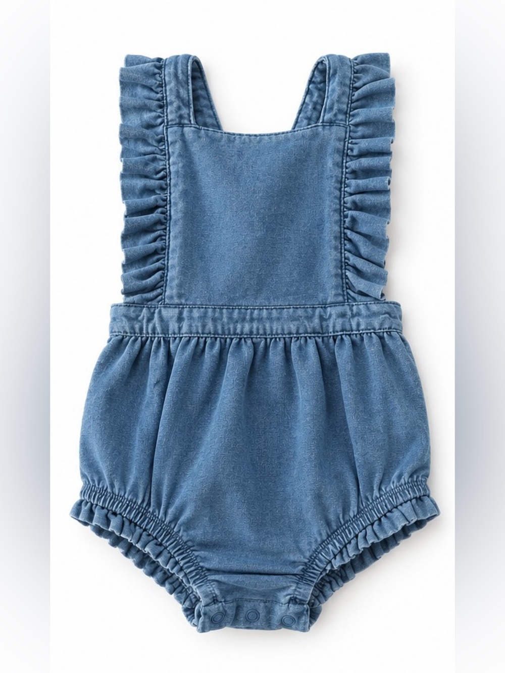 Cat & Jack Ruffle Strap Denim-Look Romper in Blue